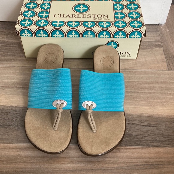 CHARLESTON SHOE CO. Shoes Ladies Sz 8 Stretch Turq Blue Wedge